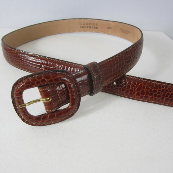 NEW Brooks Brothers Womens Small Brown Embossed Leather Belt USA 24" - 28" - Picture 4 of 7